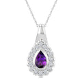 8X5 MM Pear Cut Amethyst and 1.9 MM Round Cut White Topaz Semi-Precious Bold Pendant With Chain in Sterling Silver