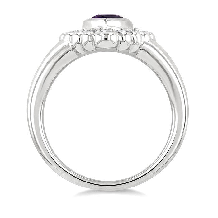 8X5 MM Pear Cut Amethyst and 1.9 MM Round Cut White Topaz Semi-Precious Bold Ring in Sterling Silver