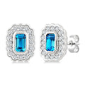 7X5 MM Octagon Shape Blue Topaz and 1.60 MM Round Cut White Topaz Semi-Precious Bold Earrings in Sterling Silver