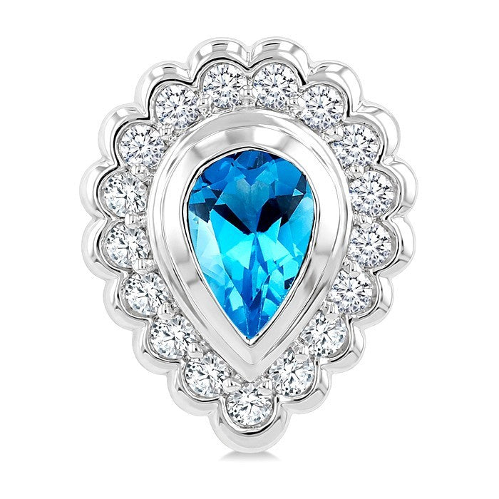 7X5 MM Pear Cut Blue Topaz and 1.6 MM Round Cut White Topaz Semi-Precious Bold Earrings in Sterling Silver