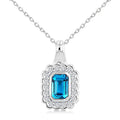 8X6 MM Octagon Shape Blue Topaz and 1.90 MM Round Cut White Topaz Semi-Precious Bold Pendant With Chain in Sterling Silver