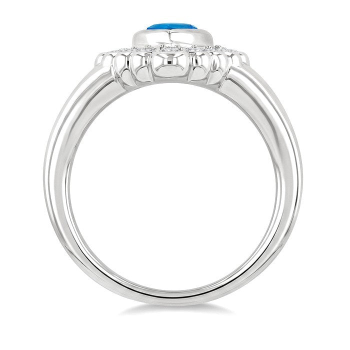 8X5 MM Pear Cut Blue Topaz and 1.9 MM Round Cut White Topaz Semi-Precious Bold Ring in Sterling Silver