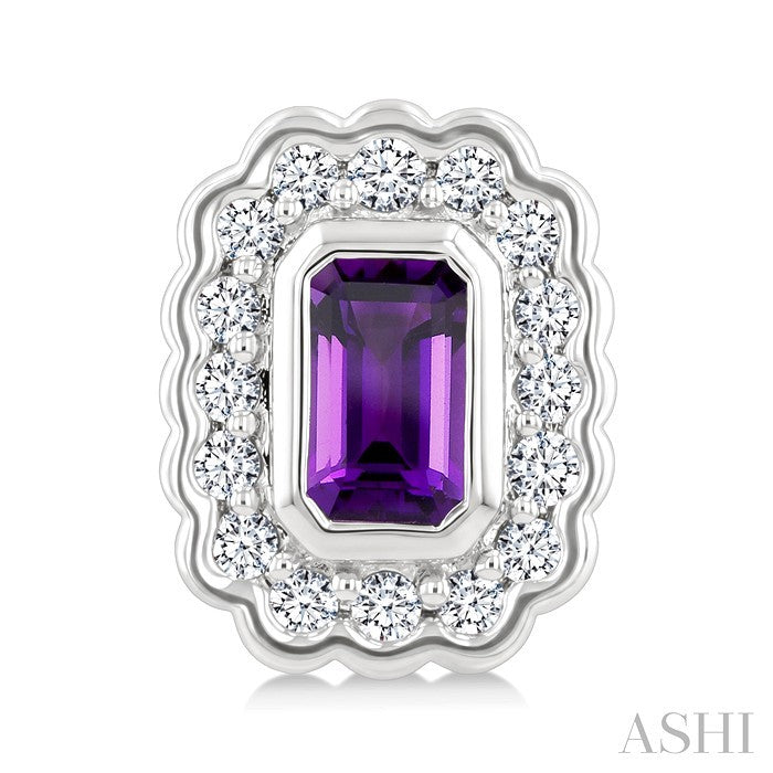 7X5 MM Octagon Cut Amethyst and 1.60 MM Round Cut White Topaz Bold Semi-Precious Earrings in Sterling Silver