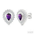 7X5 MM Pear Cut Amethyst and 1.6 MM Round Cut White Topaz Semi-Precious Bold Earrings in Sterling Silver