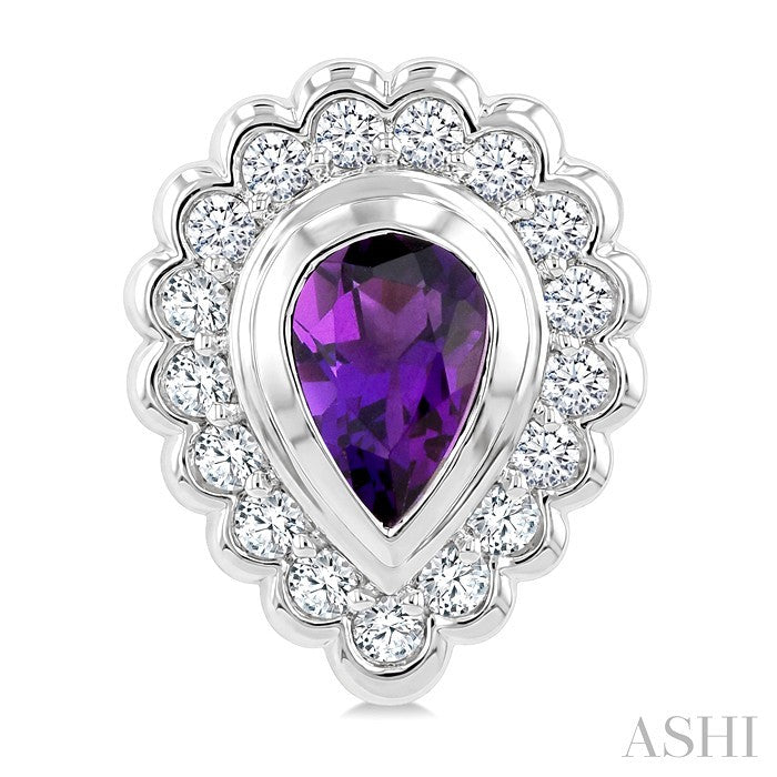 7X5 MM Pear Cut Amethyst and 1.6 MM Round Cut White Topaz Semi-Precious Bold Earrings in Sterling Silver