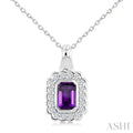 8X6 MM Octagon Cut Amethyst and 1.90 MM Round Cut White Topaz Bold Semi-Precious Pendant With Chain in Sterling Silver