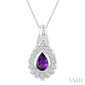 8X5 MM Pear Cut Amethyst and 1.9 MM Round Cut White Topaz Semi-Precious Bold Pendant With Chain in Sterling Silver