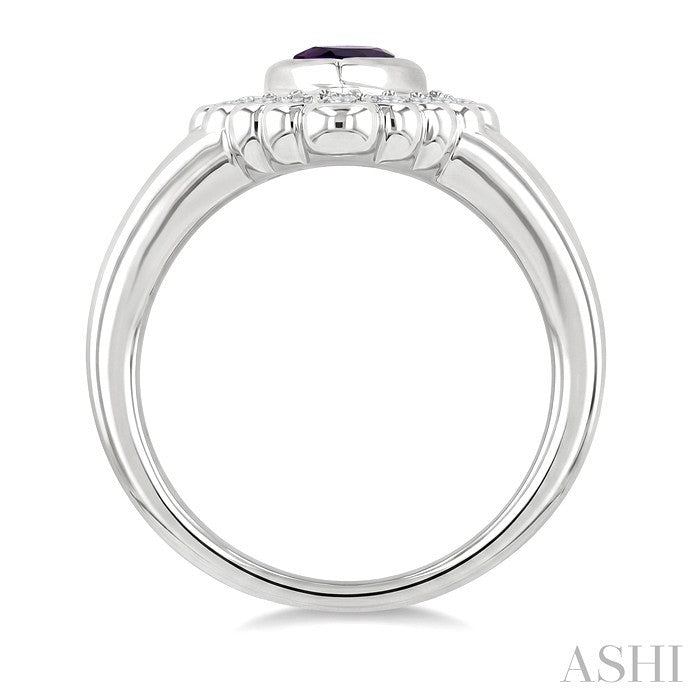 8X5 MM Pear Cut Amethyst and 1.9 MM Round Cut White Topaz Semi-Precious Bold Ring in Sterling Silver