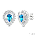 7X5 MM Pear Cut Blue Topaz and 1.6 MM Round Cut White Topaz Semi-Precious Bold Earrings in Sterling Silver