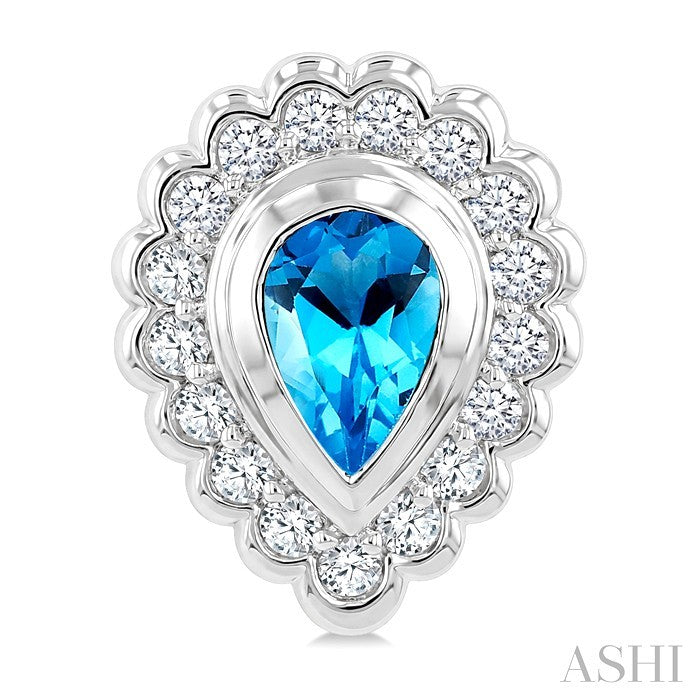 7X5 MM Pear Cut Blue Topaz and 1.6 MM Round Cut White Topaz Semi-Precious Bold Earrings in Sterling Silver