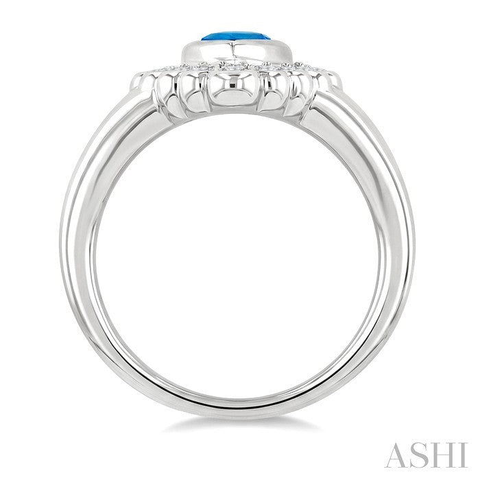 8X5 MM Pear Cut Blue Topaz and 1.9 MM Round Cut White Topaz Semi-Precious Bold Ring in Sterling Silver
