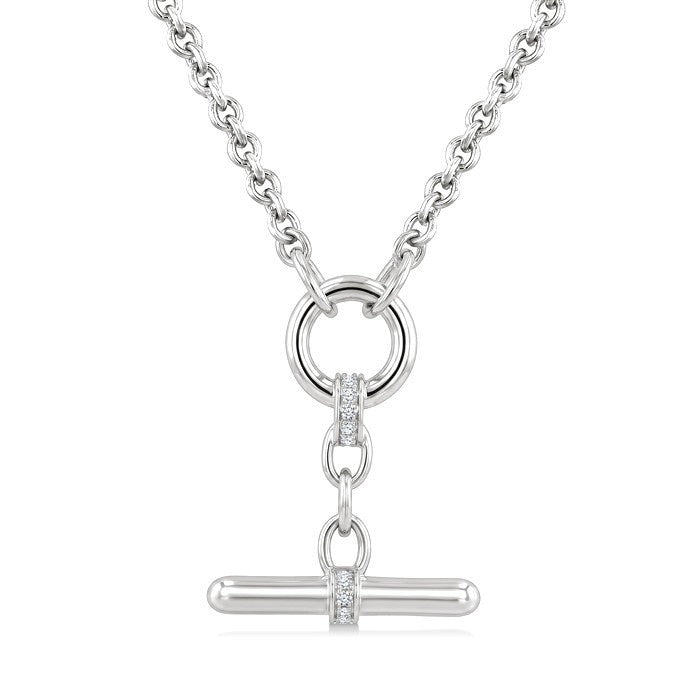 1/20 Ctw Round Cut Diamond T-Bar Fashion Necklace in Sterling Silver