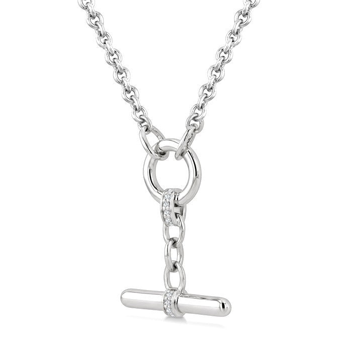 1/20 Ctw Round Cut Diamond T-Bar Fashion Necklace in Sterling Silver