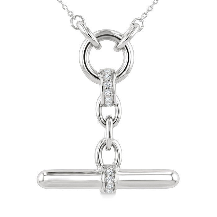 1/20 Ctw Round Cut Diamond T-Bar Fashion Necklace in Sterling Silver