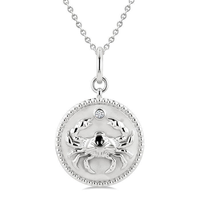 1/50 Ctw Round Cut Diamond Cancer Zodiac Medallion Pendant With Chain in Sterling Silver