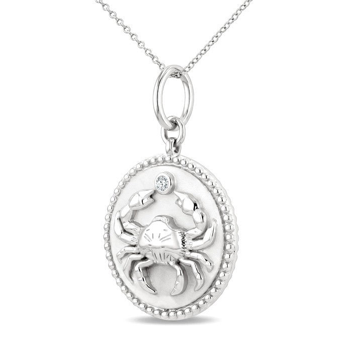 1/50 Ctw Round Cut Diamond Cancer Zodiac Medallion Pendant With Chain in Sterling Silver