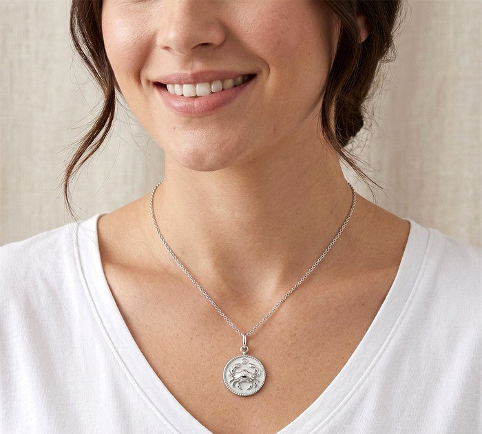 1/50 Ctw Round Cut Diamond Cancer Zodiac Medallion Pendant With Chain in Sterling Silver