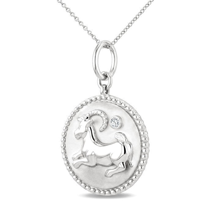 1/50 Ctw Round Cut Diamond Capricorn Zodiac Medallion Pendant With Chain in Sterling Silver