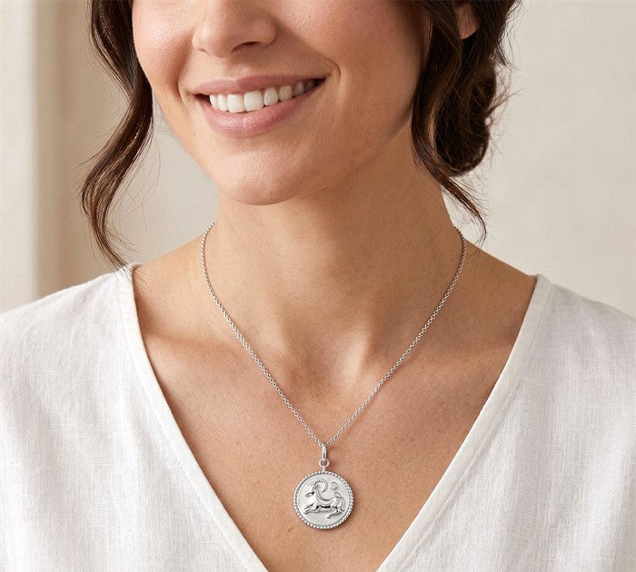 1/50 Ctw Round Cut Diamond Capricorn Zodiac Medallion Pendant With Chain in Sterling Silver