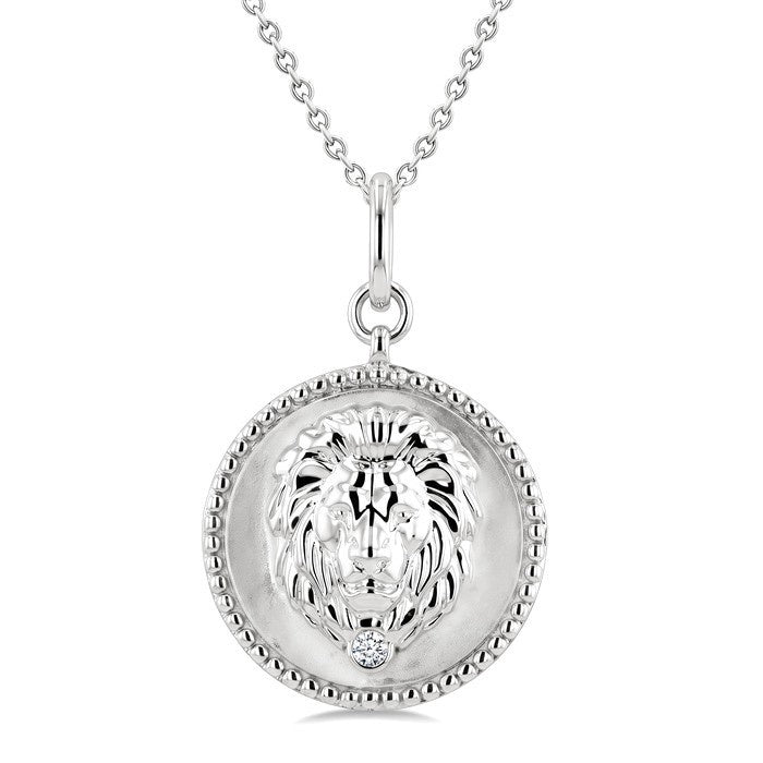 1/50 Ctw Round Cut Diamond Leo Zodiac Medallion Pendant With Chain in Sterling Silver
