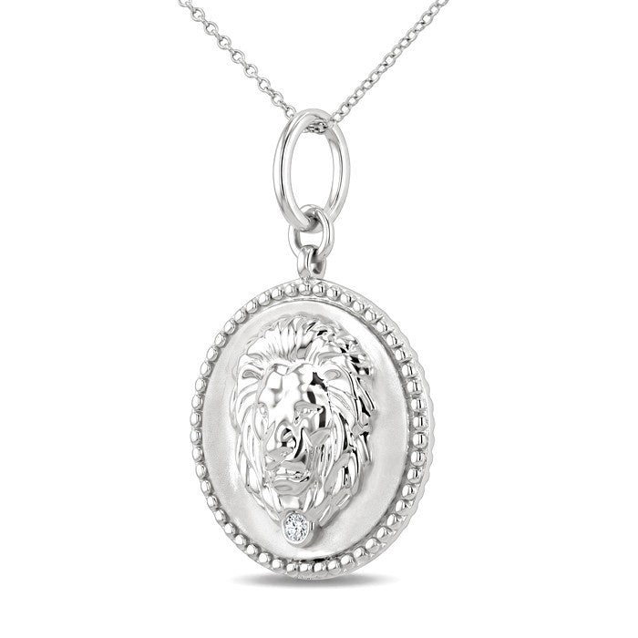 1/50 Ctw Round Cut Diamond Leo Zodiac Medallion Pendant With Chain in Sterling Silver