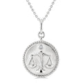 1/50 Ctw Round Cut Diamond Libra Zodiac Medallion Pendant With Chain in Sterling Silver