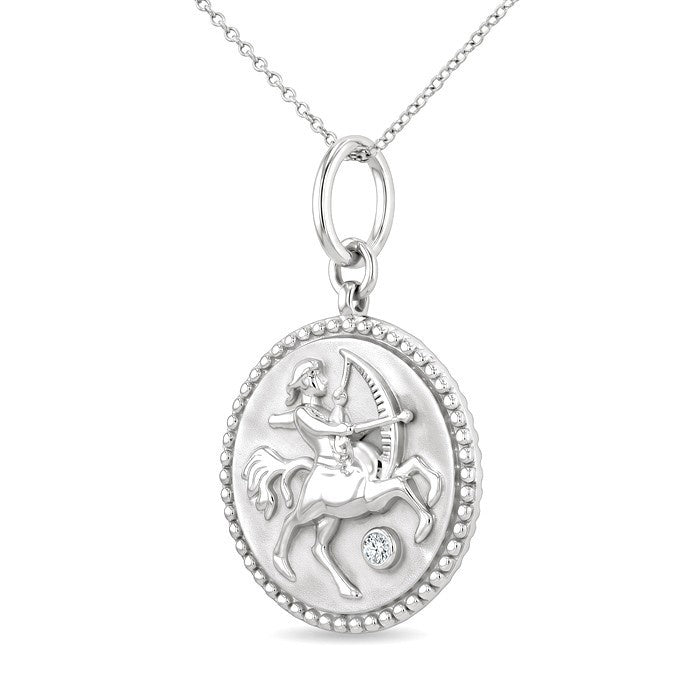 1/50 Ctw Round Cut Diamond Sagittarius Zodiac Medallion Pendant With Chain in Sterling Silver