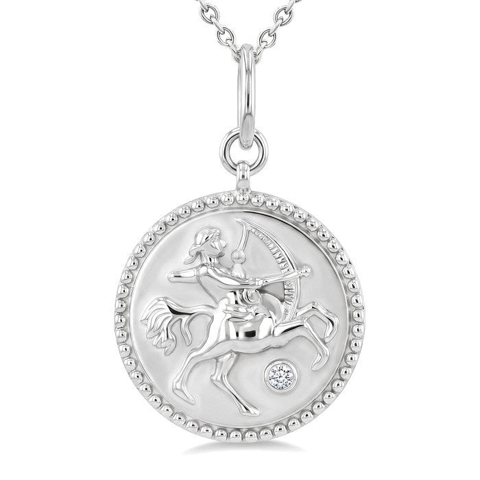 1/50 Ctw Round Cut Diamond Sagittarius Zodiac Medallion Pendant With Chain in Sterling Silver