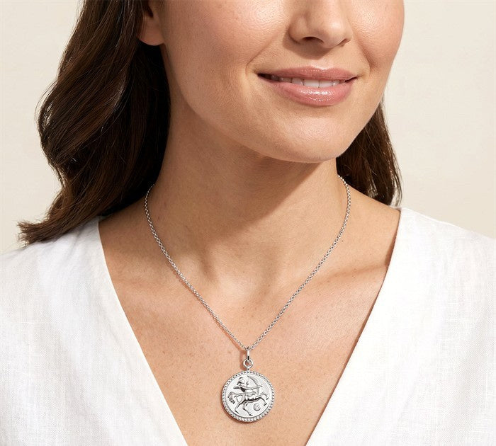 1/50 Ctw Round Cut Diamond Sagittarius Zodiac Medallion Pendant With Chain in Sterling Silver