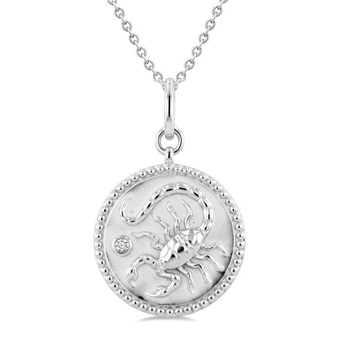 1/50 Ctw Round Cut Diamond Scorpio Zodiac Medallion Pendant With Chain in Sterling Silver