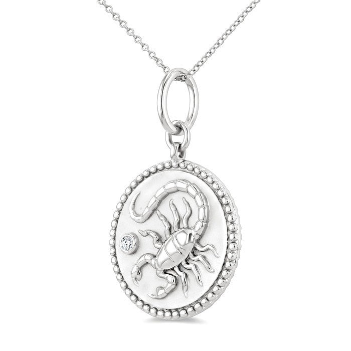 1/50 Ctw Round Cut Diamond Scorpio Zodiac Medallion Pendant With Chain in Sterling Silver