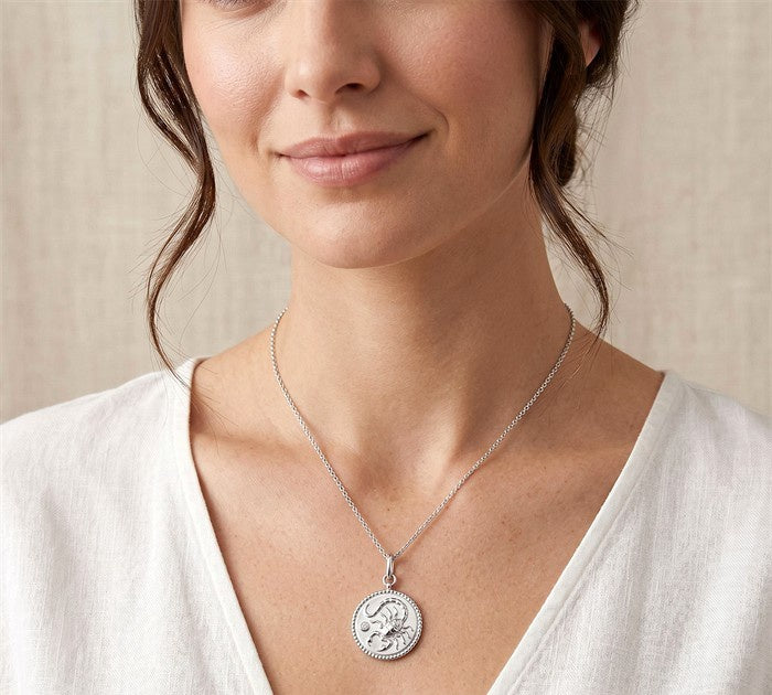 1/50 Ctw Round Cut Diamond Scorpio Zodiac Medallion Pendant With Chain in Sterling Silver