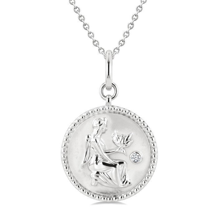 1/50 Ctw Round Cut Diamond Virgo Zodiac Medallion Pendant With Chain in Sterling Silver