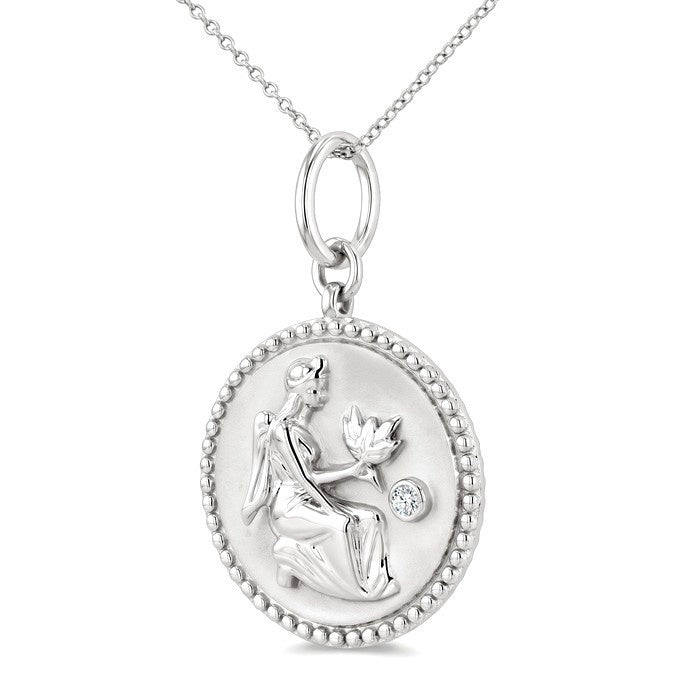 1/50 Ctw Round Cut Diamond Virgo Zodiac Medallion Pendant With Chain in Sterling Silver