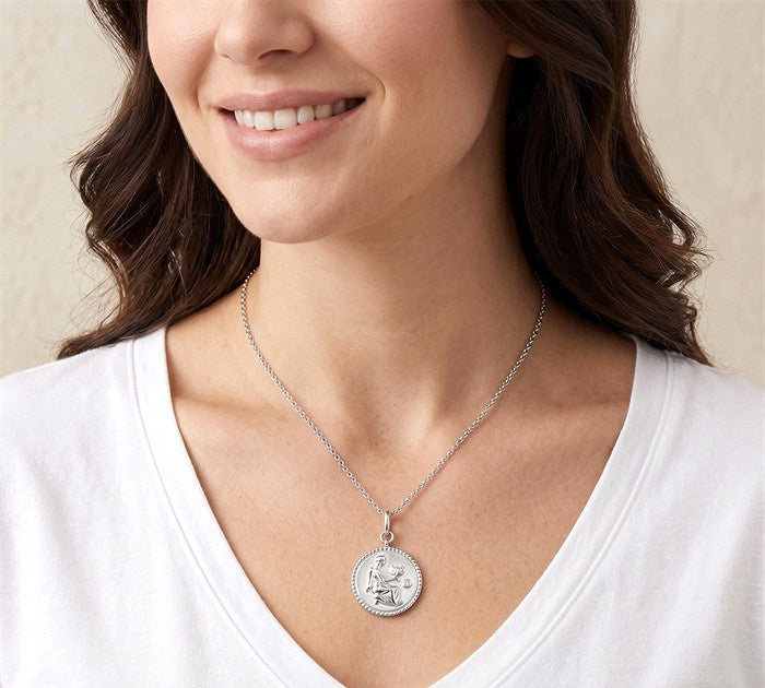 1/50 Ctw Round Cut Diamond Virgo Zodiac Medallion Pendant With Chain in Sterling Silver