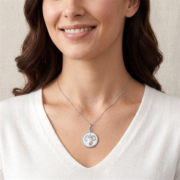 1/50 Ctw Round Cut Diamond Aries Zodiac Medallion Pendant With Chain in Sterling Silver