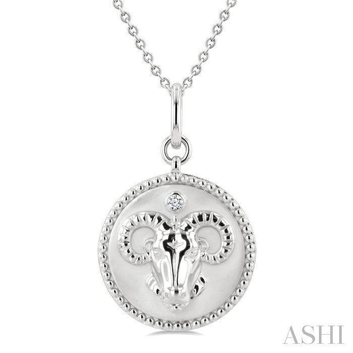 1/50 Ctw Round Cut Diamond Aries Zodiac Medallion Pendant With Chain in Sterling Silver