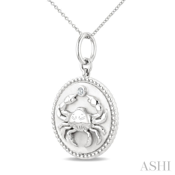1/50 Ctw Round Cut Diamond Cancer Zodiac Medallion Pendant With Chain in Sterling Silver