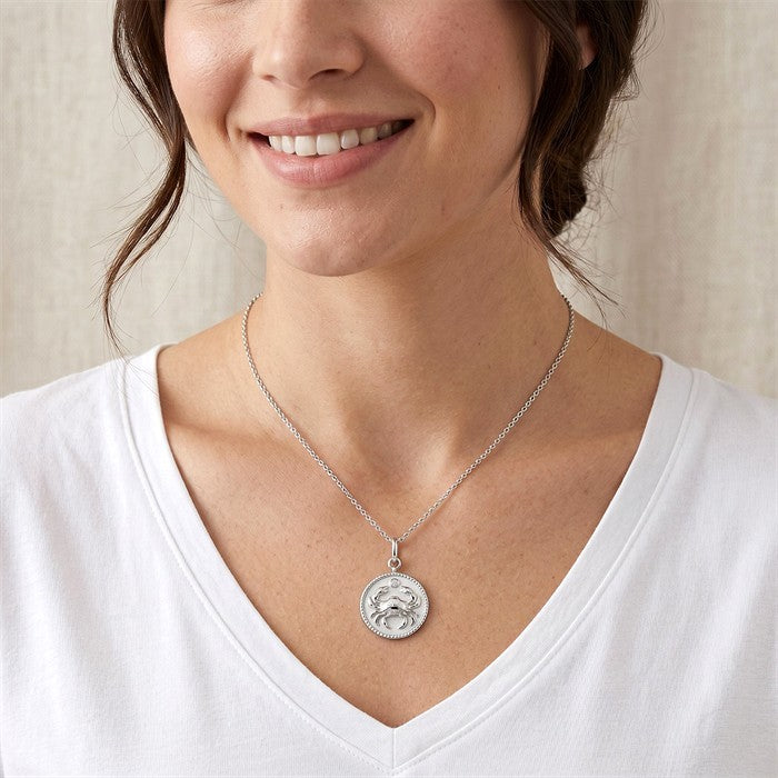 1/50 Ctw Round Cut Diamond Cancer Zodiac Medallion Pendant With Chain in Sterling Silver