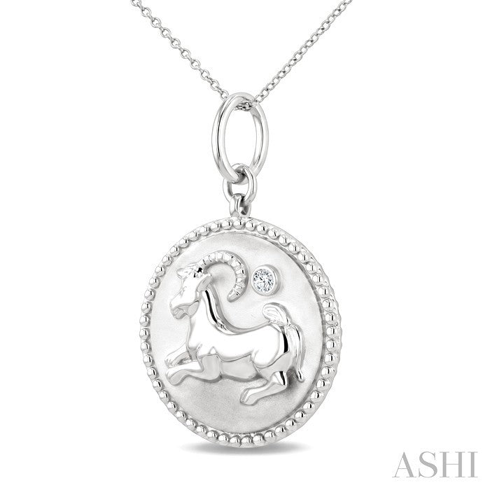 1/50 Ctw Round Cut Diamond Capricorn Zodiac Medallion Pendant With Chain in Sterling Silver