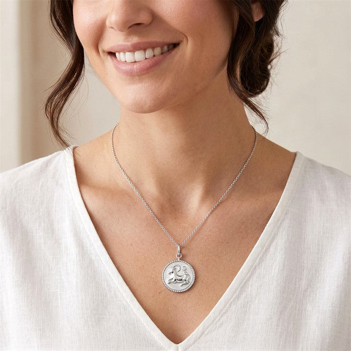 1/50 Ctw Round Cut Diamond Capricorn Zodiac Medallion Pendant With Chain in Sterling Silver