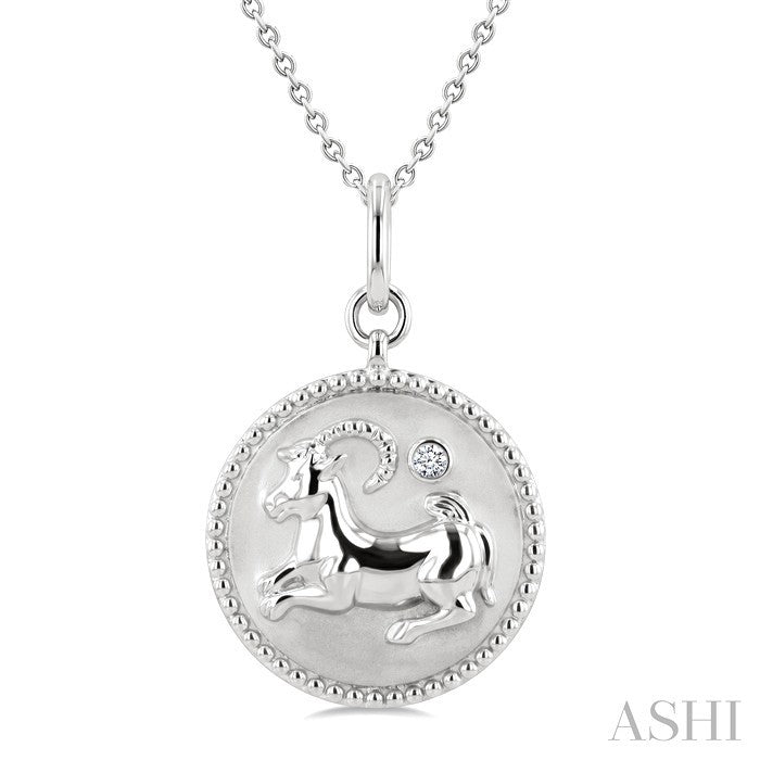 1/50 Ctw Round Cut Diamond Capricorn Zodiac Medallion Pendant With Chain in Sterling Silver