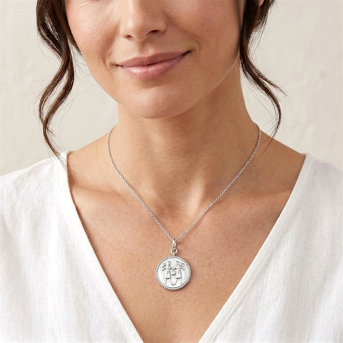 1/50 Ctw Round Cut Diamond Gemini Zodiac Medallion Pendant With Chain in Sterling Silver