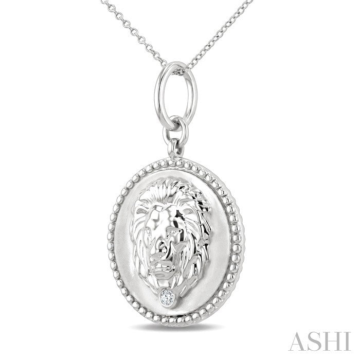 1/50 Ctw Round Cut Diamond Leo Zodiac Medallion Pendant With Chain in Sterling Silver