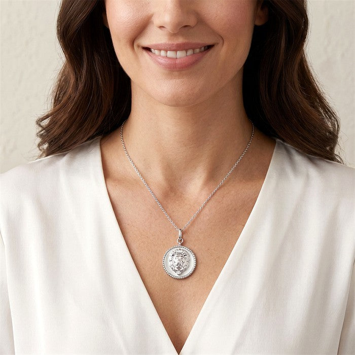 1/50 Ctw Round Cut Diamond Leo Zodiac Medallion Pendant With Chain in Sterling Silver