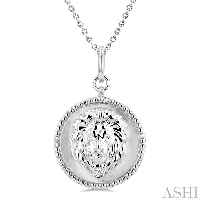 1/50 Ctw Round Cut Diamond Leo Zodiac Medallion Pendant With Chain in Sterling Silver