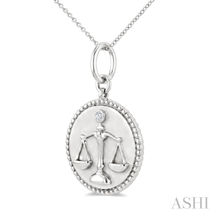 1/50 Ctw Round Cut Diamond Libra Zodiac Medallion Pendant With Chain in Sterling Silver