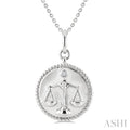 1/50 Ctw Round Cut Diamond Libra Zodiac Medallion Pendant With Chain in Sterling Silver