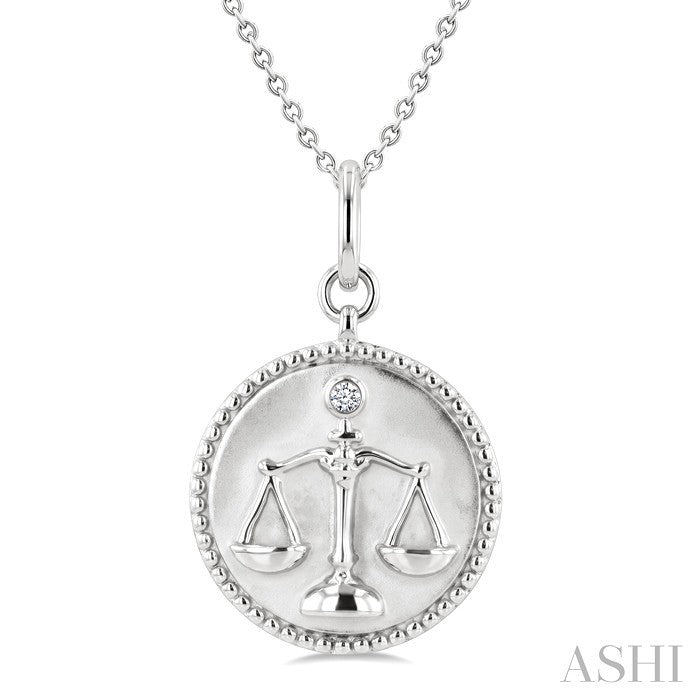 1/50 Ctw Round Cut Diamond Libra Zodiac Medallion Pendant With Chain in Sterling Silver