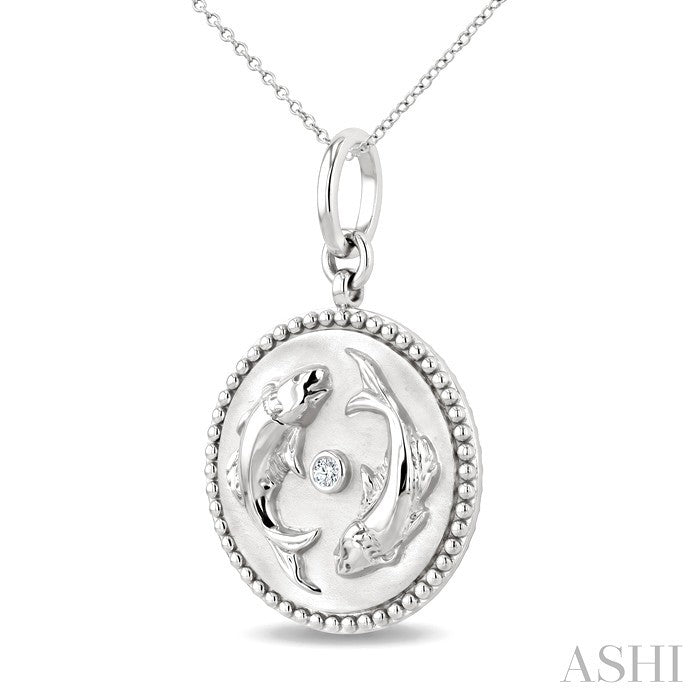 1/50 Ctw Round Cut Diamond Pisces Zodiac Medallion Pendant With Chain in Sterling Silver